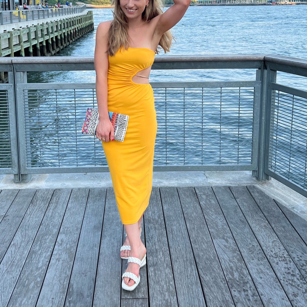 WeWoreWhat Snake Chain Cut Out Maxi Dress in Tangerine